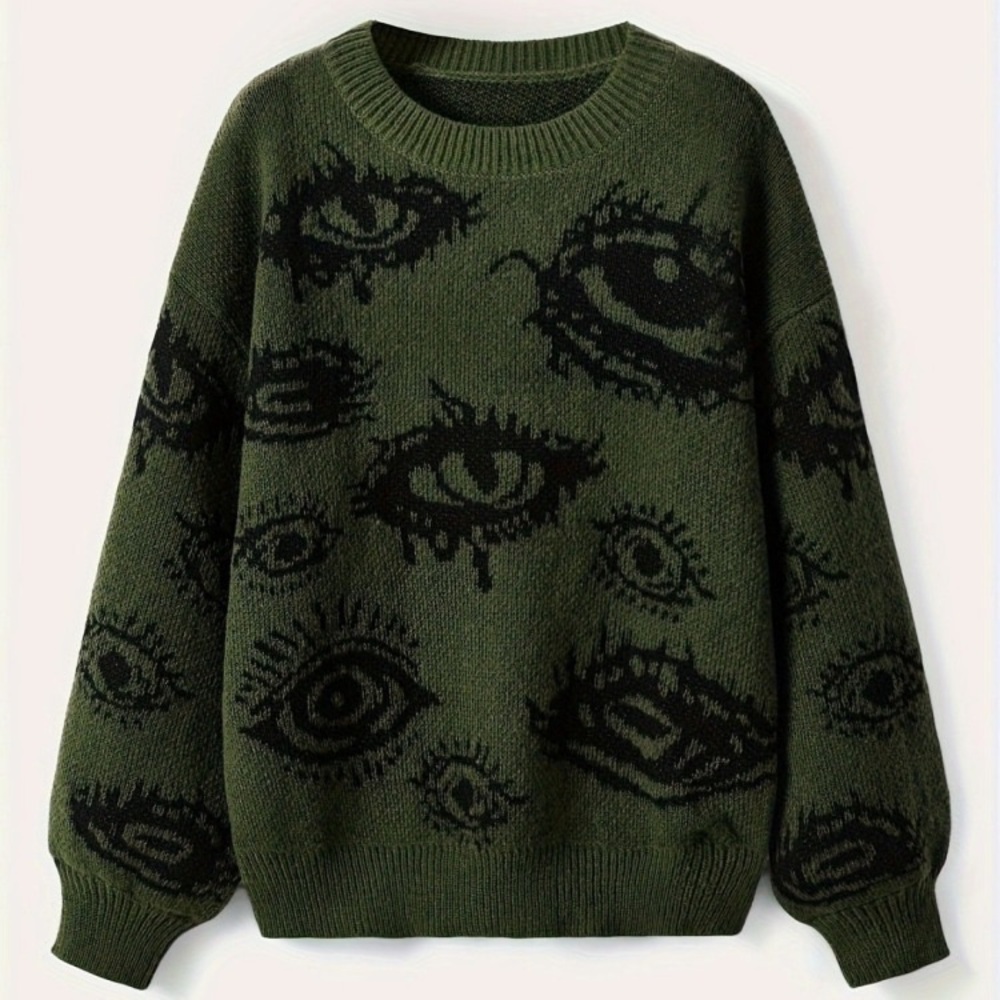 Green Sweater With Eye Pattern - image 3